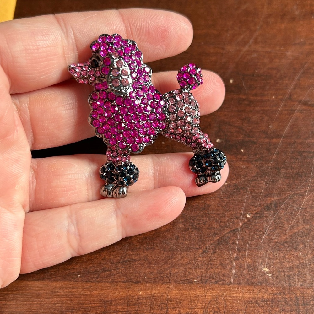 RHINESTONE pink poodle DOG brooch 50mm
